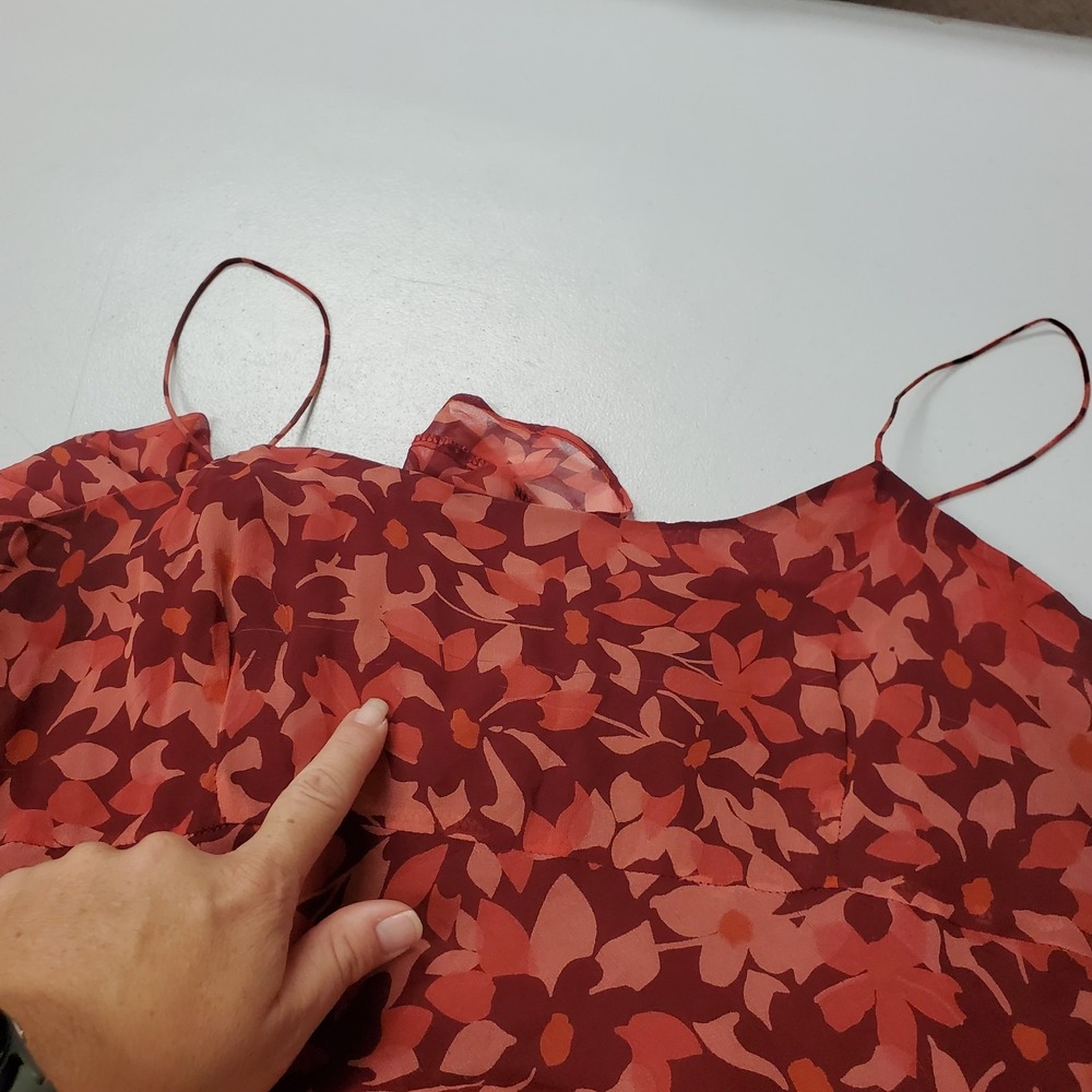 Ice Womens 90s Silk Romantic Maxi Dress Size 12 Red Floral Asymmetric Fairy - Picture 10 of 15
